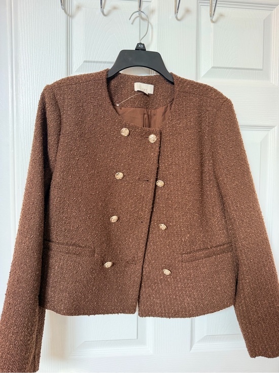 LOFT Jackets & Blazers - NWOT Ann Taylor LOFT Brown Textured Tweed Jacket Blazer Gold Buttons Size Large